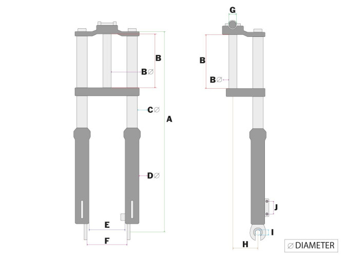 Front fork Puch Maxi EBR as original new model with steering lock mount chrome product